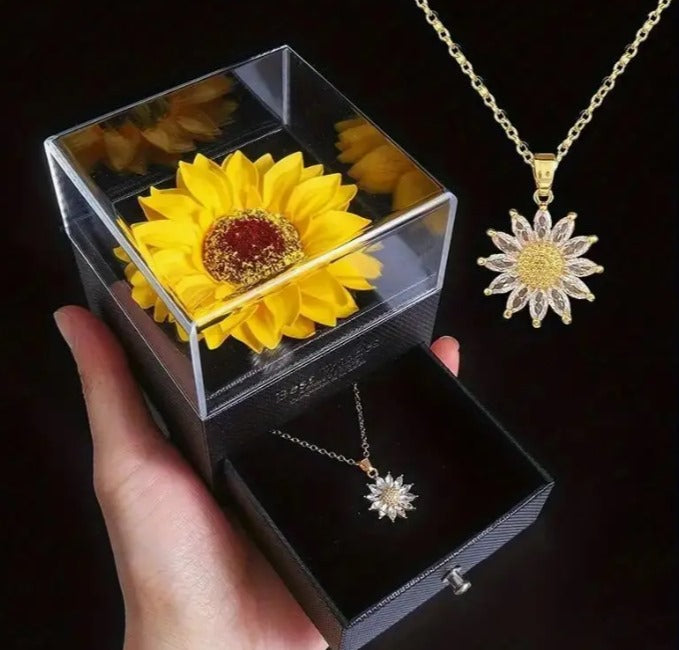 Juego de regalo de collar de girasol de lujo con elegante